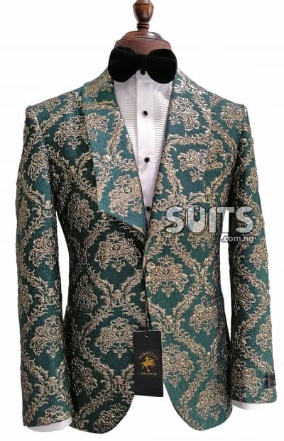Gold and Emerald Green embroidery 2piece Tuxedo by Pabbucci